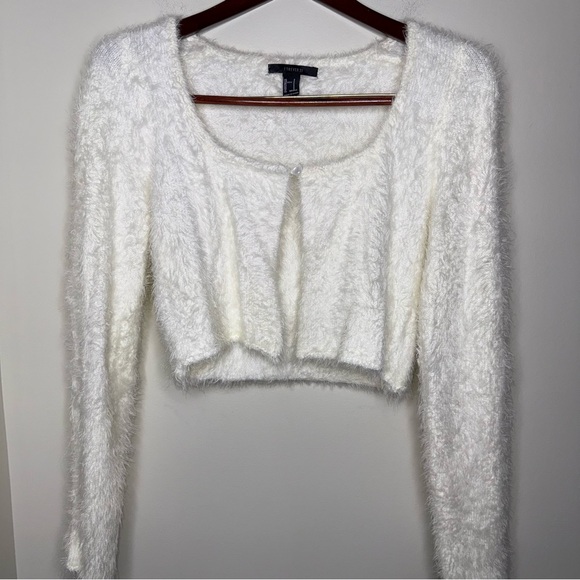 🖤Forever 21 Cream Fluffy Cardigan Crop Long Sleeve - Picture 2 of 6